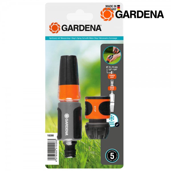 Lanza de riego y conectores ½ pulg - 5/8 pulg, blister